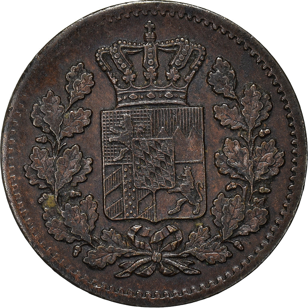 Coin, German States, BAVARIA, Maximilian II, Pfennig, 1865, EF(40-45), Copper