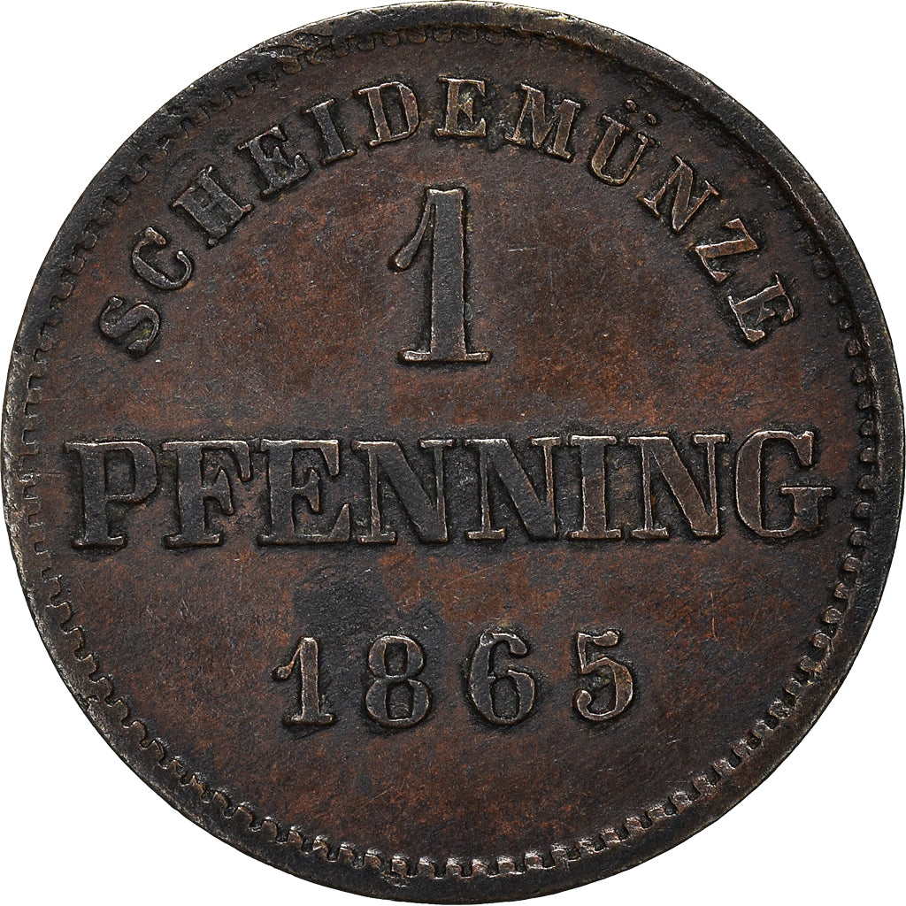 Coin, German States, BAVARIA, Maximilian II, Pfennig, 1865, EF(40-45), Copper