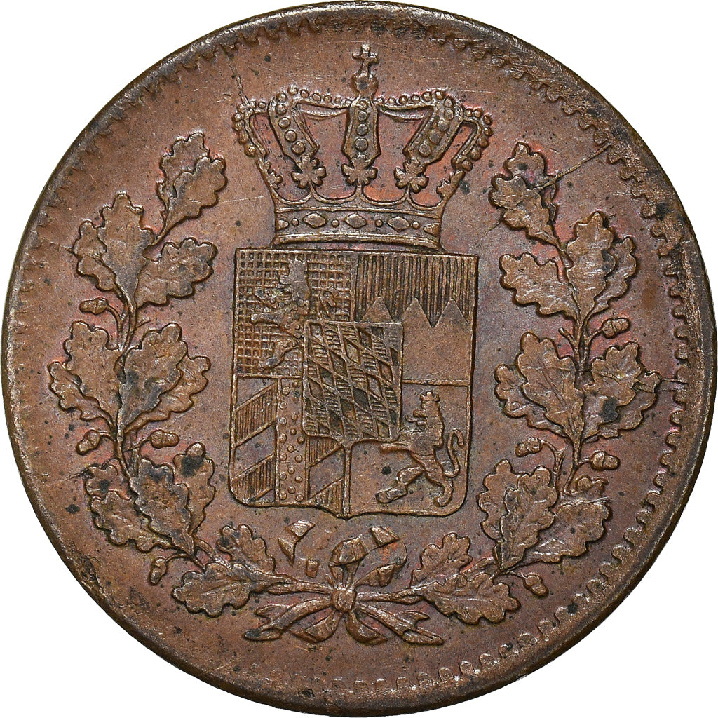 Coin, German States, BAVARIA, Maximilian II, Pfennig, 1869, AU(55-58), Copper