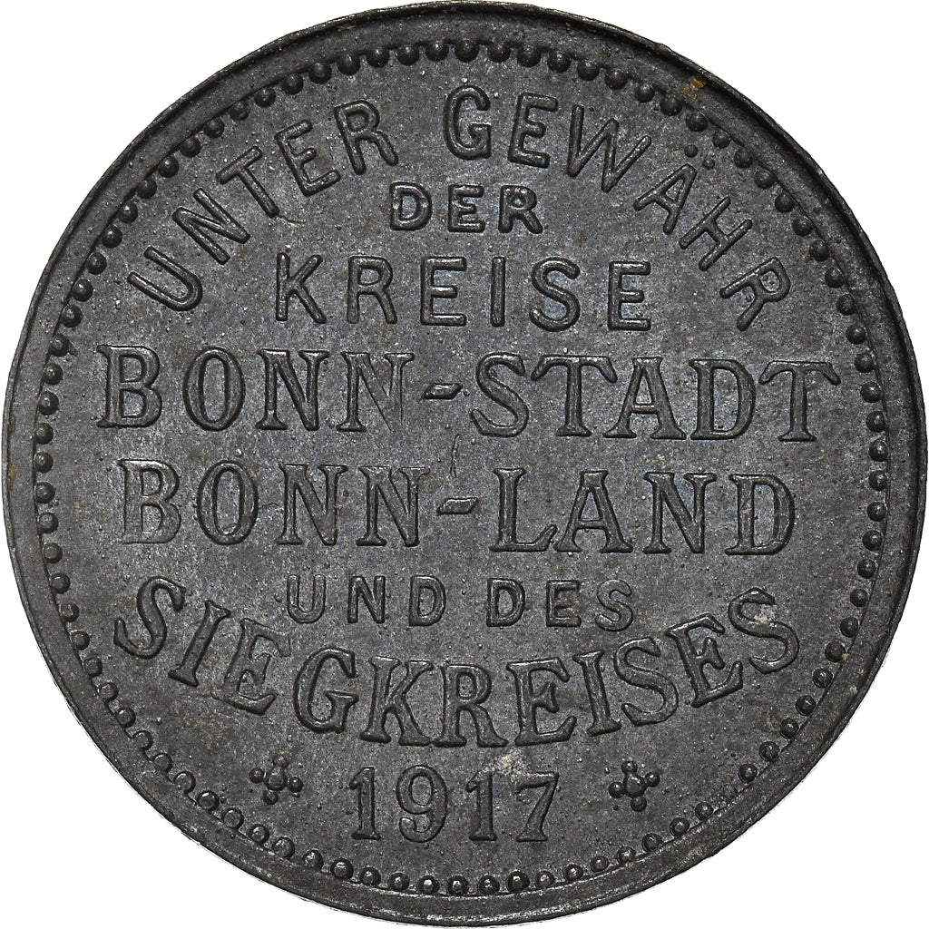 Coin, Germany, Bonn-Siegkreis, 5 Pfennig, 1917, EF(40-45), Zinc