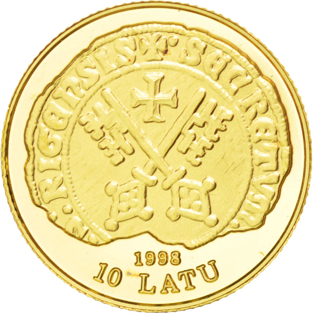 LATVIA, 10 Latu, 1998, KM #29, MS(65-70), Gold, 1.26