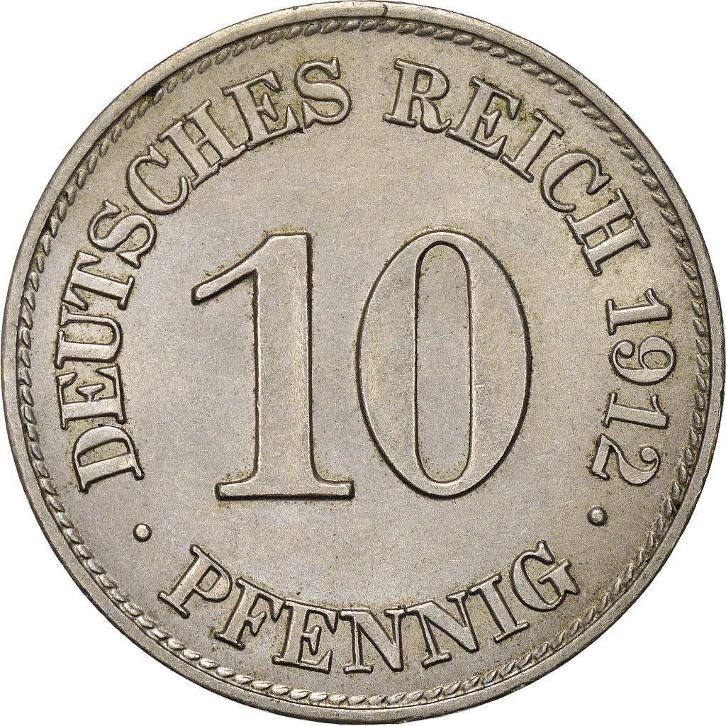 Coin, GERMANY - EMPIRE, Wilhelm II, 10 Pfennig, 1912, Muldenhütten, AU(55-58)