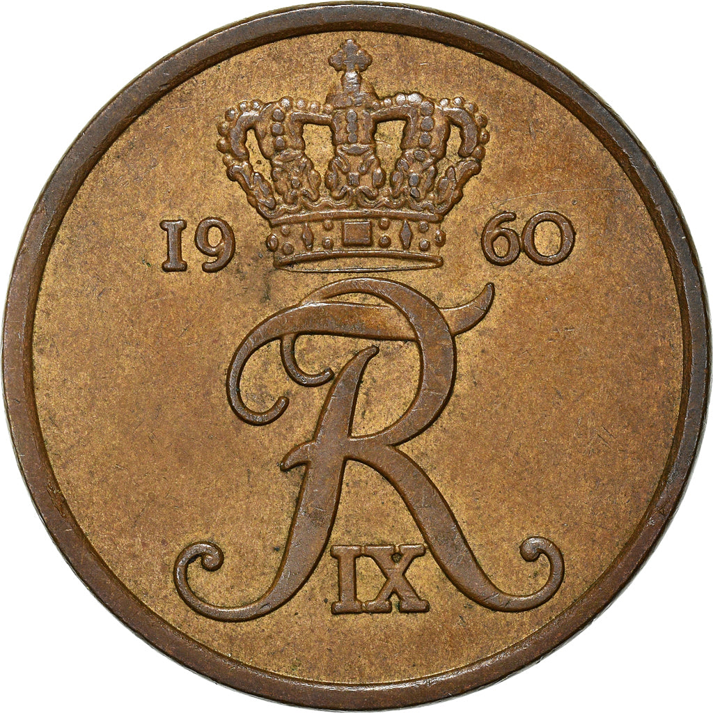 Coin, Denmark, Frederik IX, 5 Öre, 1960, Copenhagen, AU(55-58), Bronze