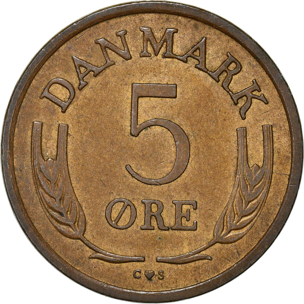 Coin, Denmark, Frederik IX, 5 Öre, 1960, Copenhagen, AU(55-58), Bronze