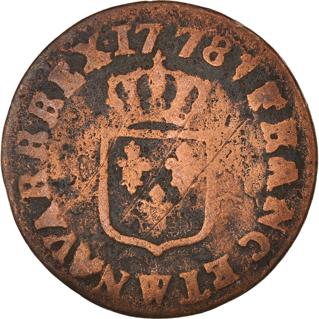 Moneta, Francia, Louis XVI, Liard, 1778, Lille, B+, Rame, Gadoury:348