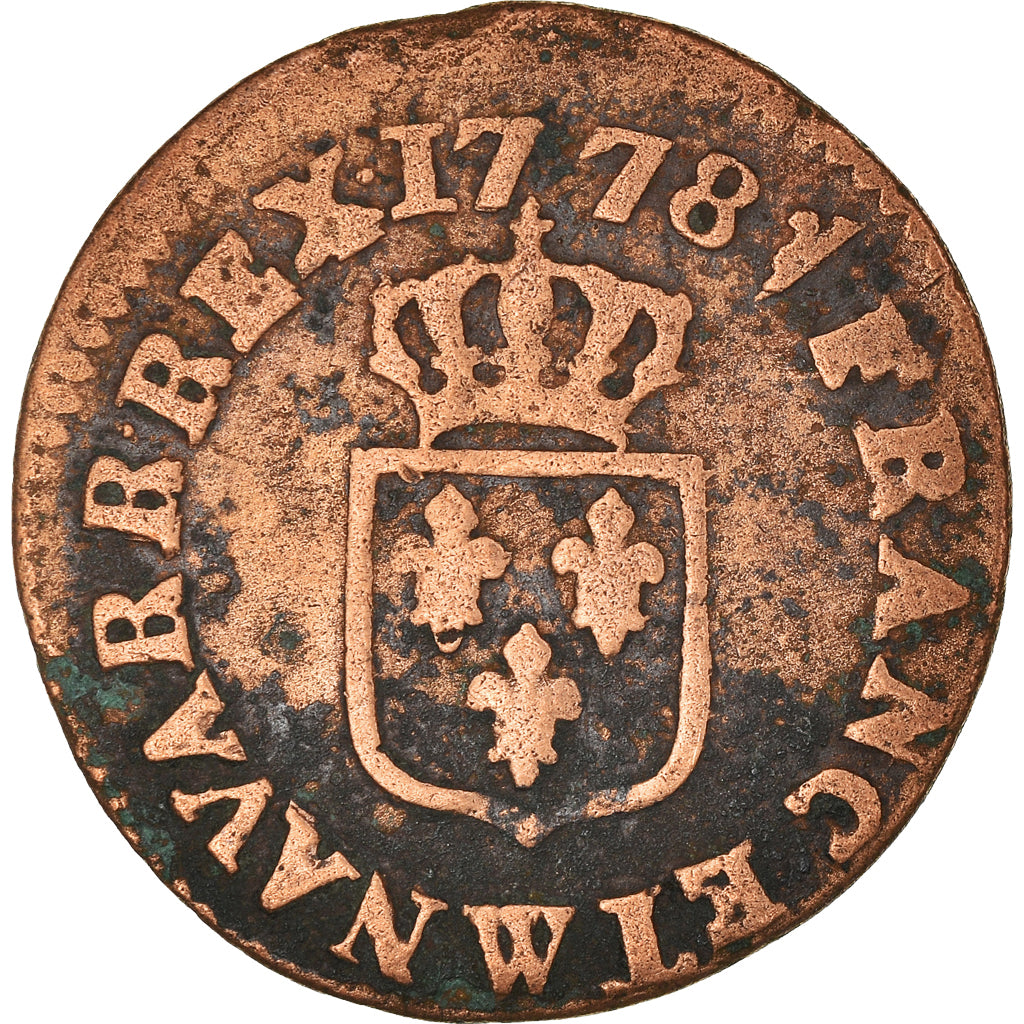Moneta, Francja, Louis XVI, Liard, 1778, Lille, VF(20-25), Miedź, Gadoury:348