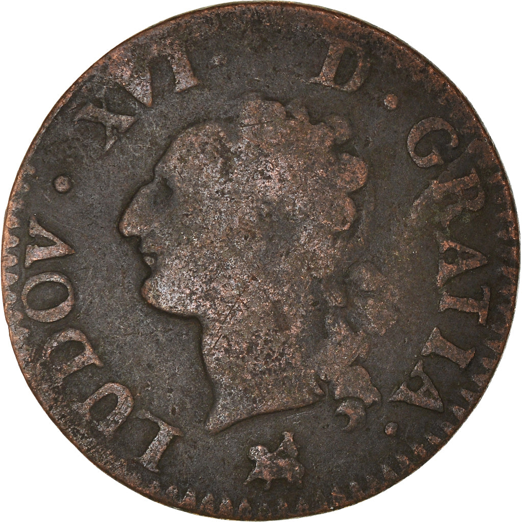 Coin, France, Louis XVI, Liard, 1791, Rouen, F(12-15), Copper, Gadoury:348