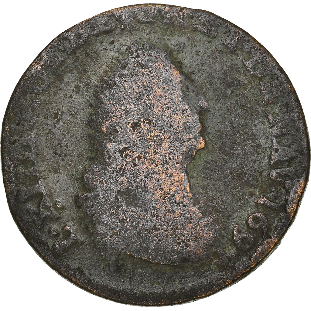 Moeda, França, Louis XIV, Liard de France, 1694, Lille, VG(8-10), Cobre