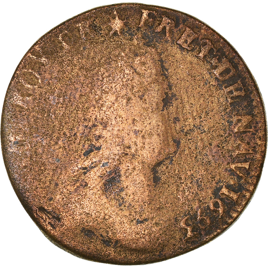 Moneta, Francja, Louis XIV, Liard de France, 1693, Amiens, F(12-15), Miedź