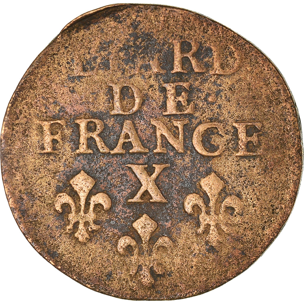 Moneta, Francja, Louis XIV, Liard de France, 1693, Amiens, F(12-15), Miedź