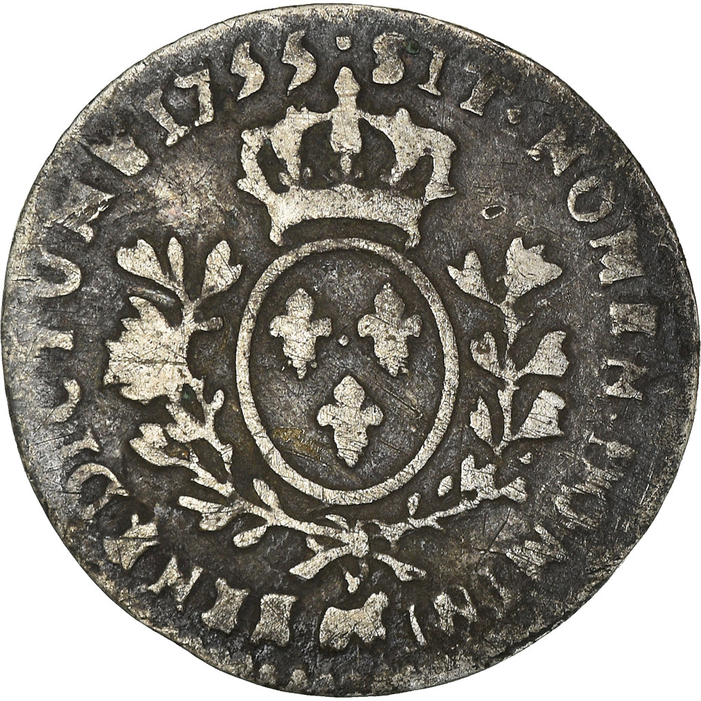 Coin, France, Louis XV, 1/20 Écu de Béarn au bandeau, 1755, Pau, VG(8-10)