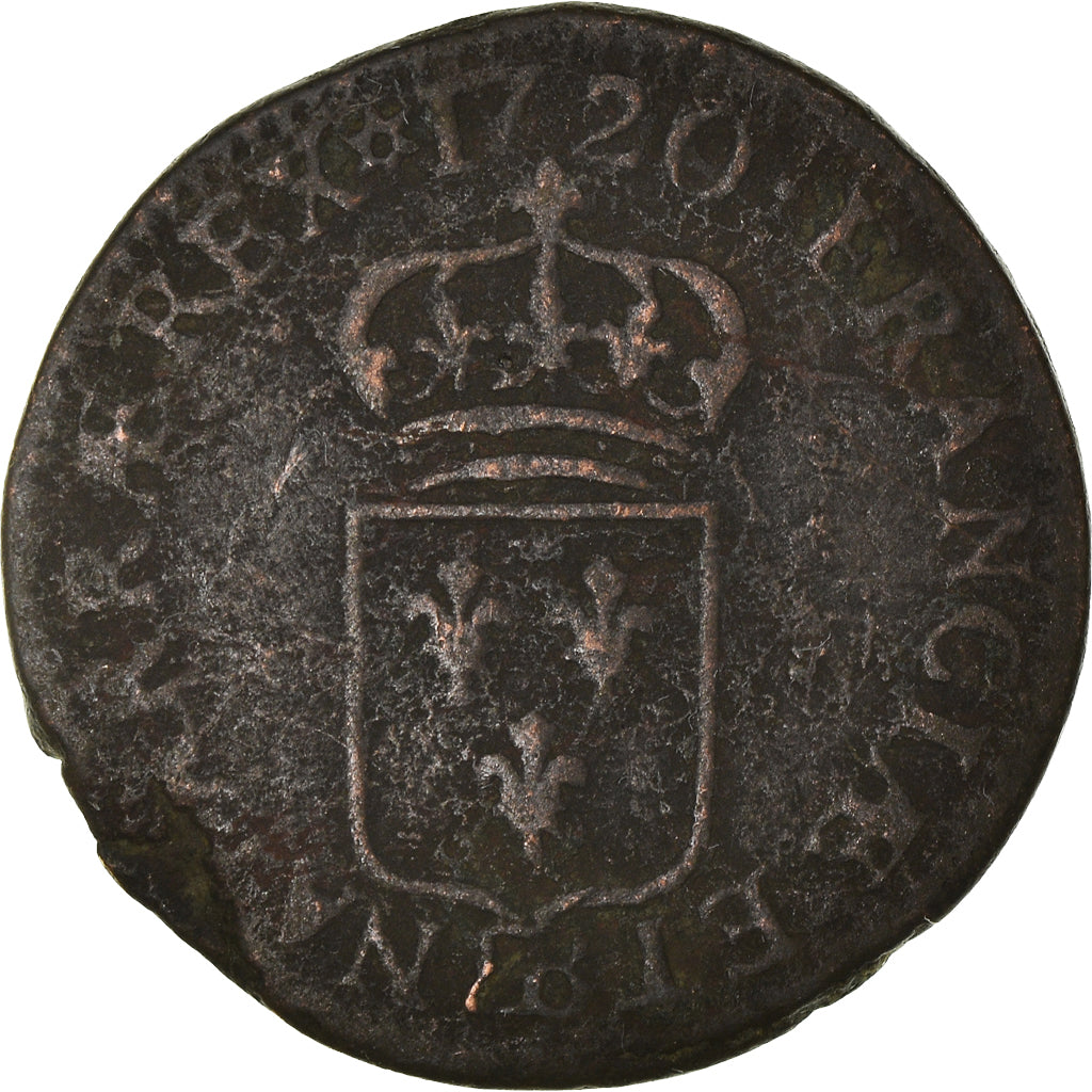 Coin, France, Louis XV, Liard, 1720, Strasbourg, F(12-15), Copper, Gadoury:270