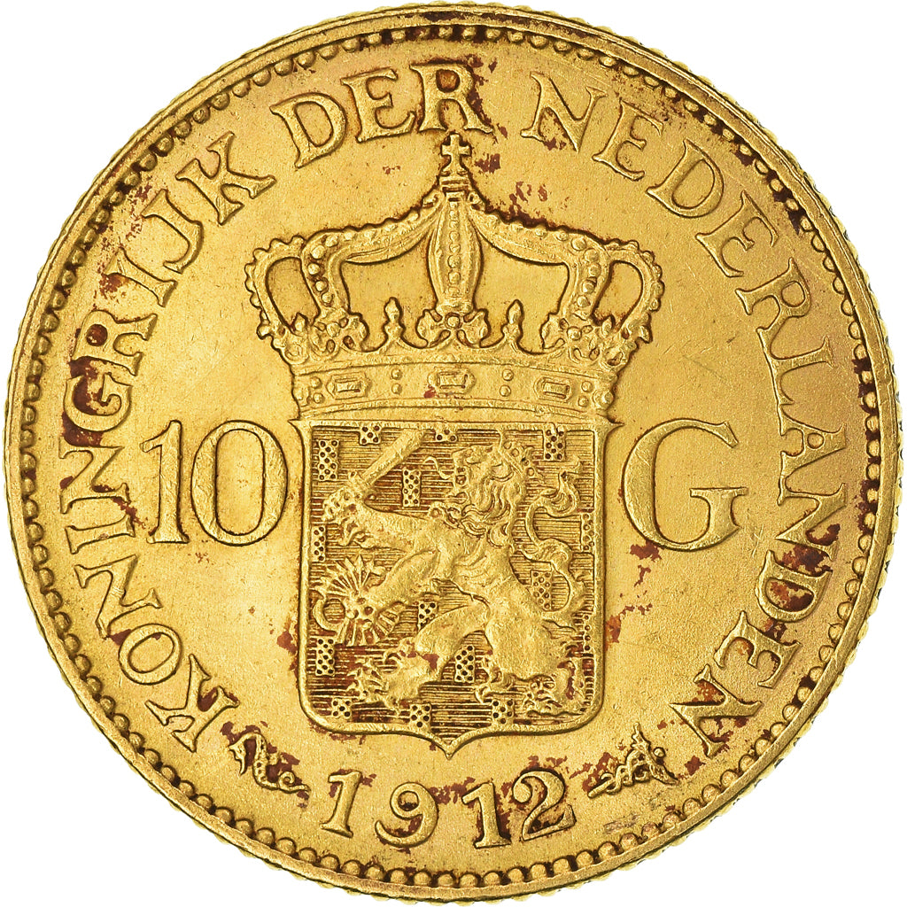 Coin, Netherlands, Wilhelmina I, 10 Gulden, 1912, AU(55-58), Gold, KM:149