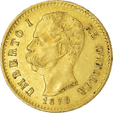 Moeda, Itália, Umberto I, 20 Lire, 1879, Rome, AU(50-53), Dourado, KM:21