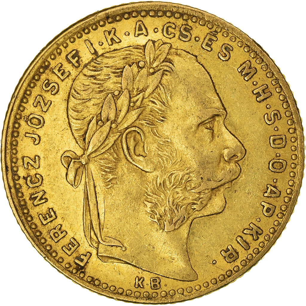 Moneta, Węgry, Franz Joseph I, 8 Forint 20 Francs, 1884, Kremnitz, AU(50-53)