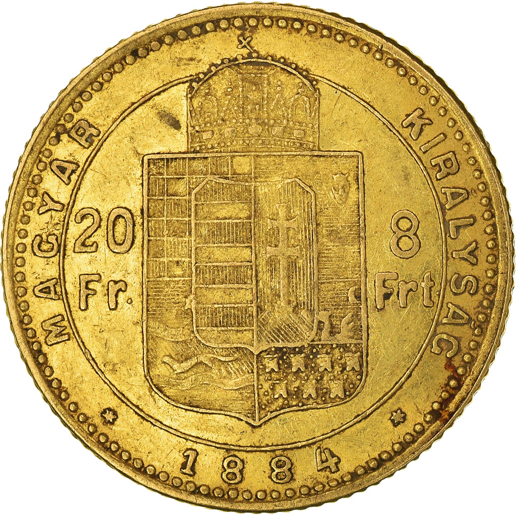Moneta, Węgry, Franz Joseph I, 8 Forint 20 Francs, 1884, Kremnitz, AU(50-53)