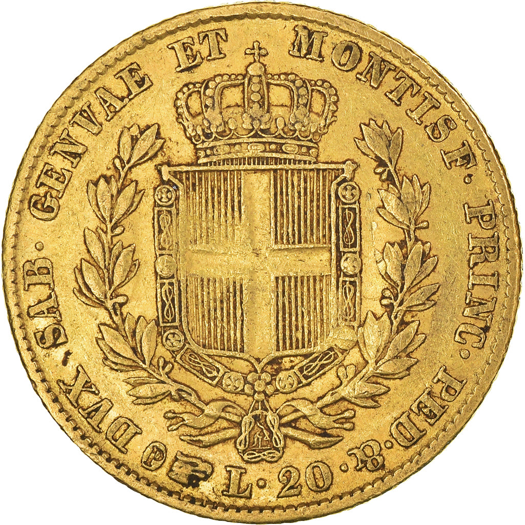 Moeda, ESTADOS ITALIANOS, SARDINIA, Carlo Alberto, 20 Lire, 1839, Torino