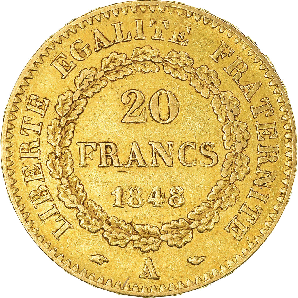Munten, Frankrijk, Génie, 20 Francs, 1848, Paris, ZF, Goud, KM:757