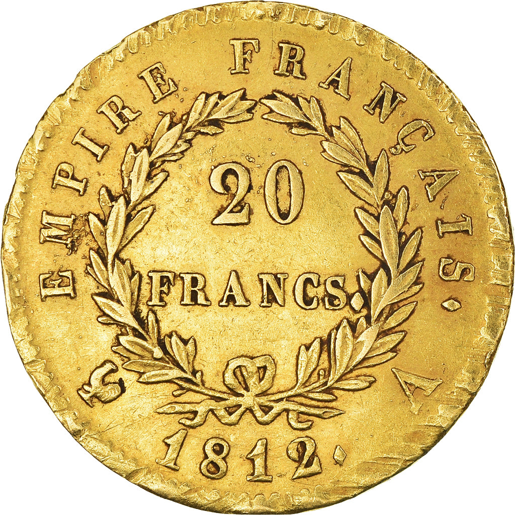 Moeda, França, Napoléon I, 20 Francs, 1812, Paris, AU(50-53), Dourado
