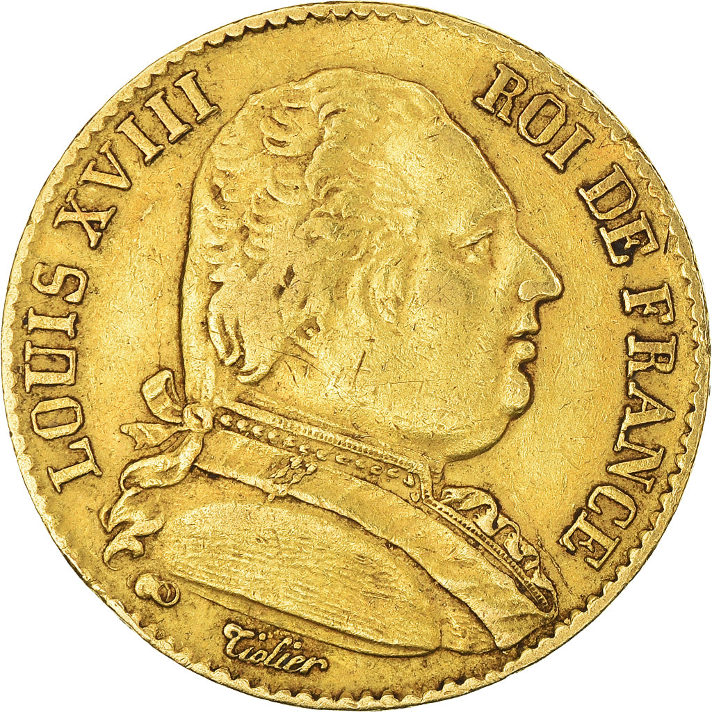 Moneta, Francja, Louis XVIII, 20 Francs, 1815, Paris, VF(30-35), Złoto