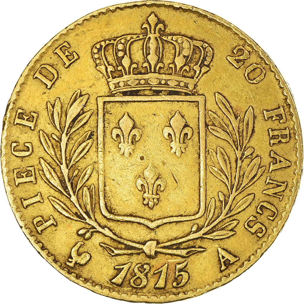 Moneta, Francja, Louis XVIII, 20 Francs, 1815, Paris, VF(30-35), Złoto