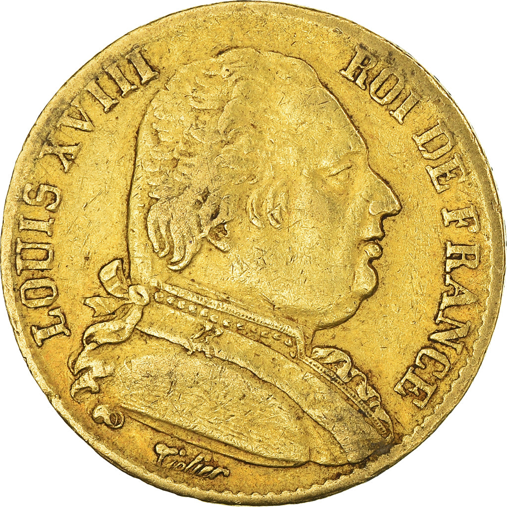 Moneta, Francia, Louis XVIII, 20 Francs, 1814, Bordeaux, MB+, Oro, KM:706.3