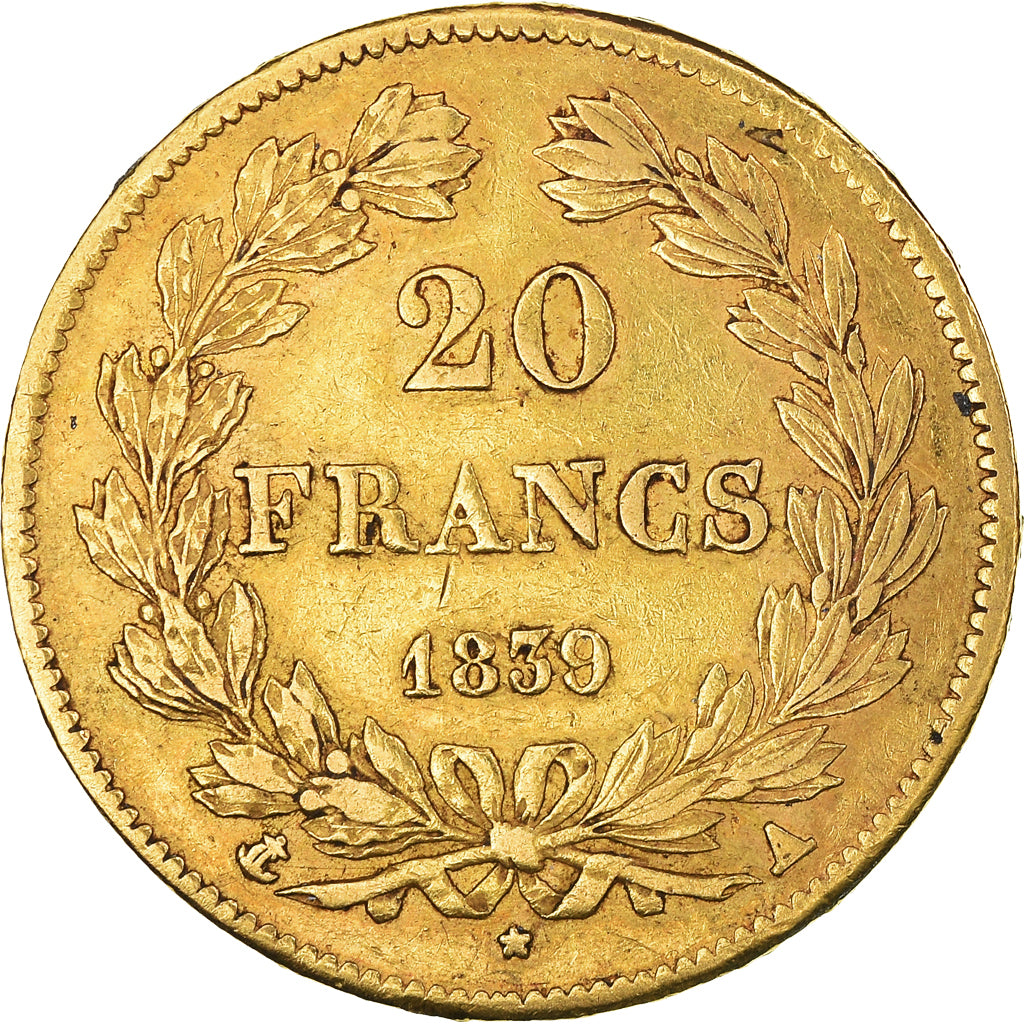Moeda, França, Louis-Philippe, 20 Francs, 1839, Paris, EF(40-45), Dourado