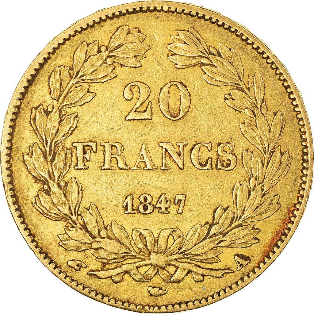 Moeda, França, Louis-Philippe, 20 Francs, 1847, Paris, EF(40-45), Dourado