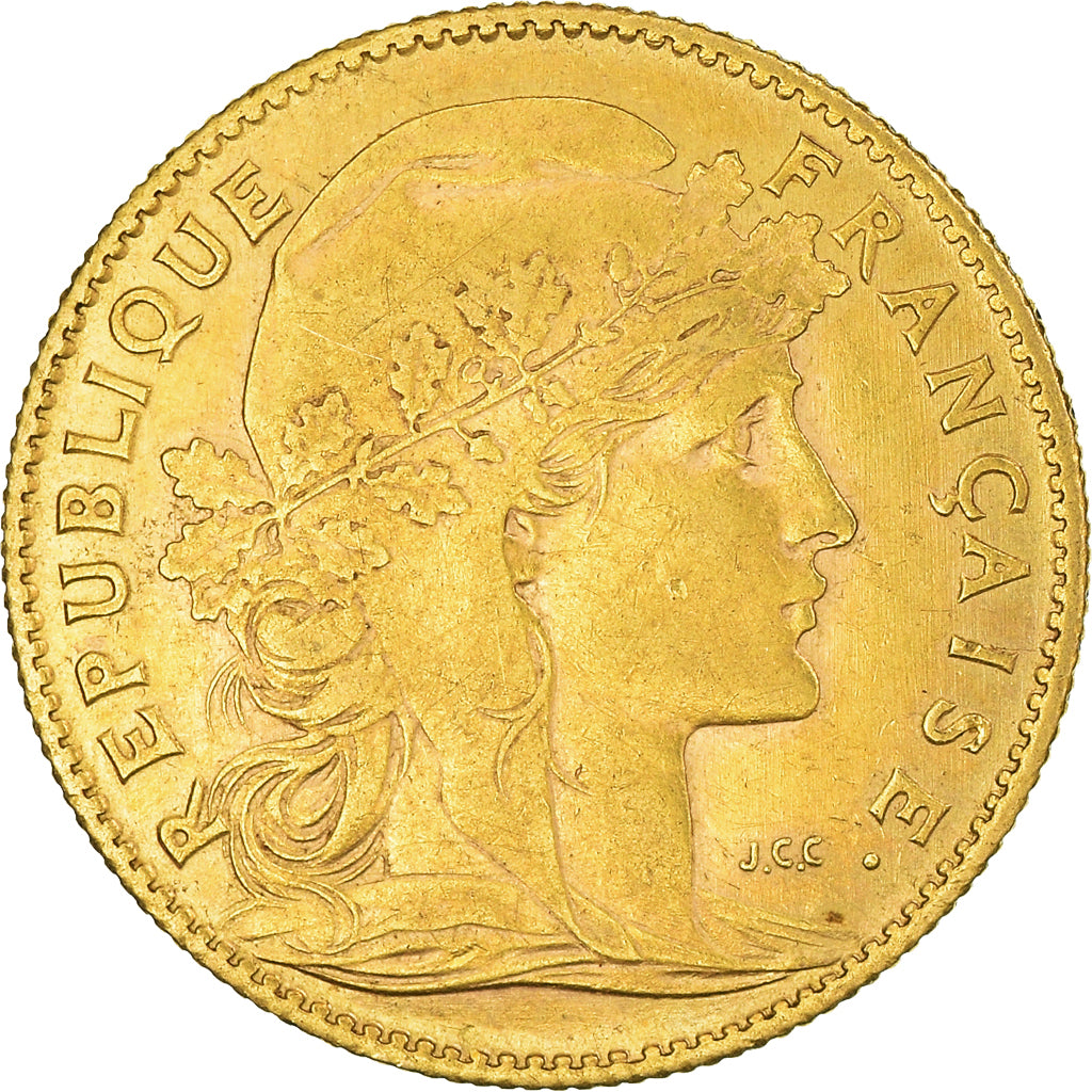 Moneda, Francia, Marianne, 10 Francs, 1907, Paris, MBC, Oro, KM:846