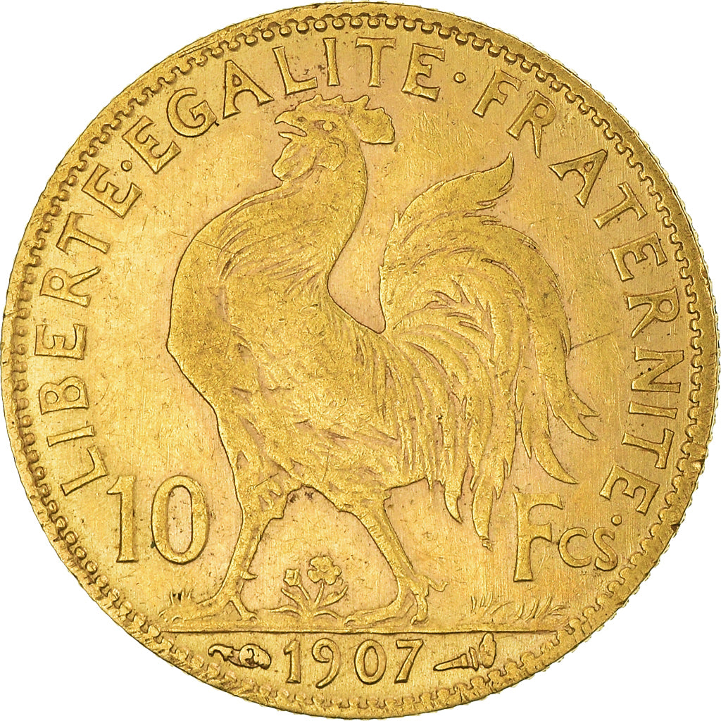 Moneda, Francia, Marianne, 10 Francs, 1907, Paris, MBC, Oro, KM:846