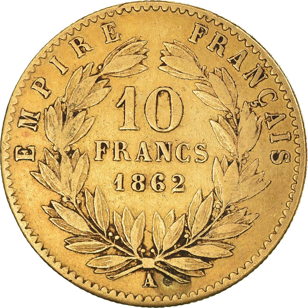 Münze, Frankreich, Napoleon III, 10 Francs, 1862, Paris, S+, Gold, KM:800.1