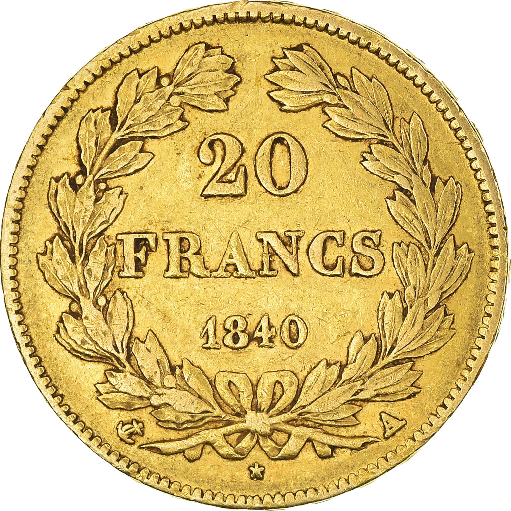 Moneda, Francia, Louis-Philippe, 20 Francs, 1840, Paris, MBC, Oro, KM:750.1, Le
