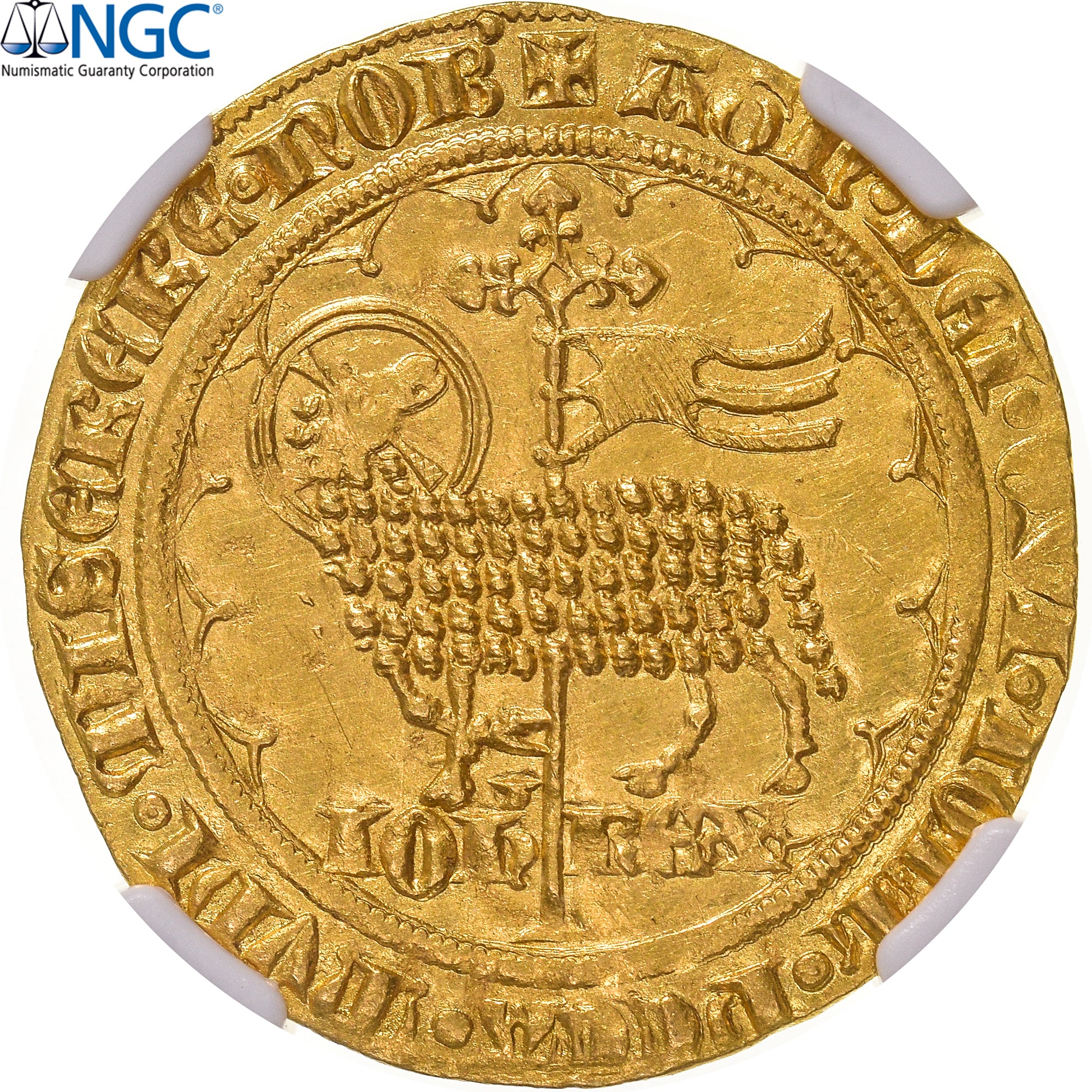 Moeda, França, Jean II le Bon, Mouton d'or, 1355, Pontivy's Hoard, NGC, MS63