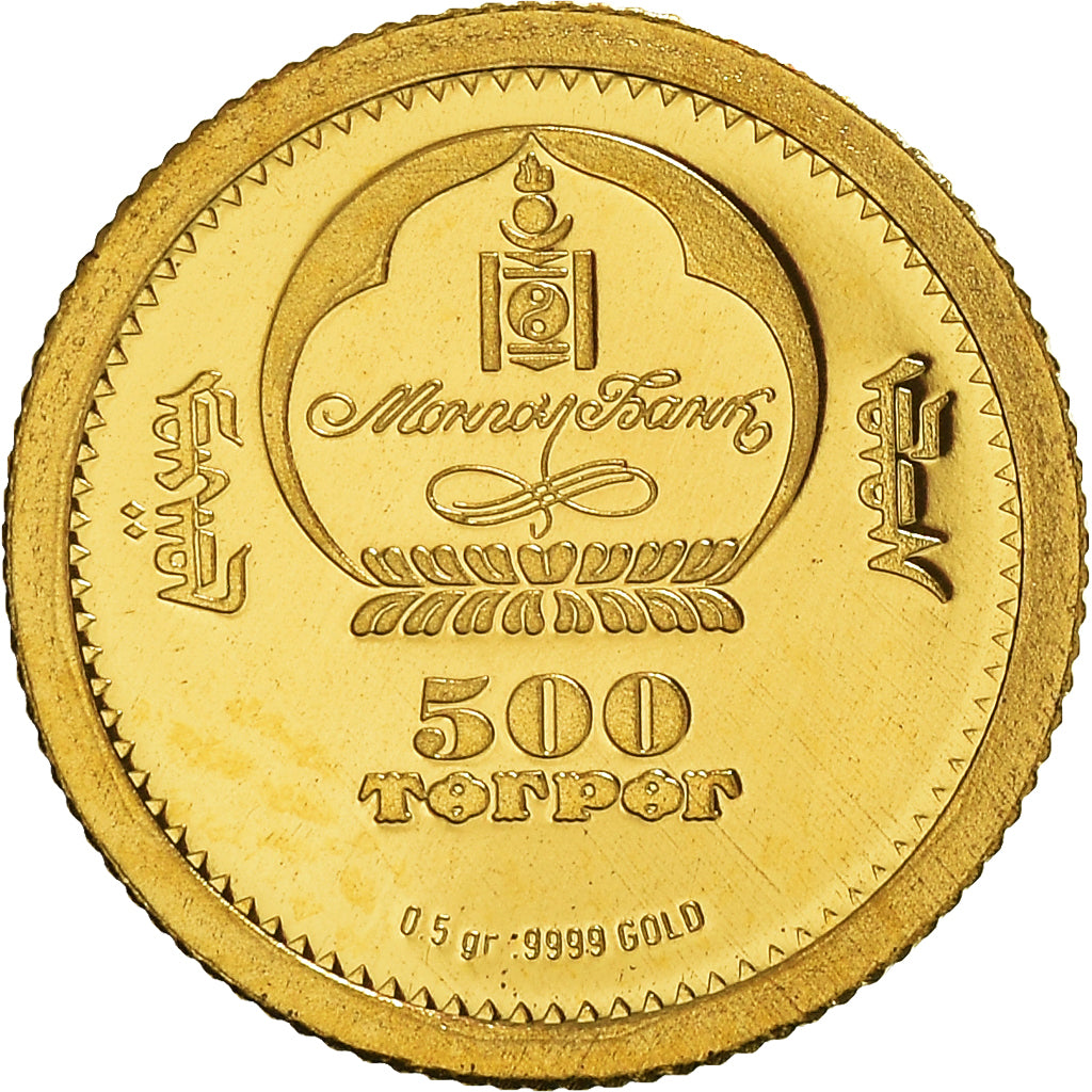 Coin, Mongolia, 500 Tugrik, 2008, CIT, MS(65-70), Gold, KM:279