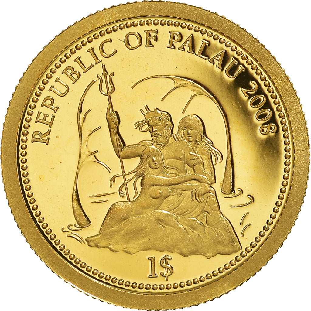 Coin, Palau, Marine Life Protection, Dollar, 2008, MS(65-70), Gold, KM:163