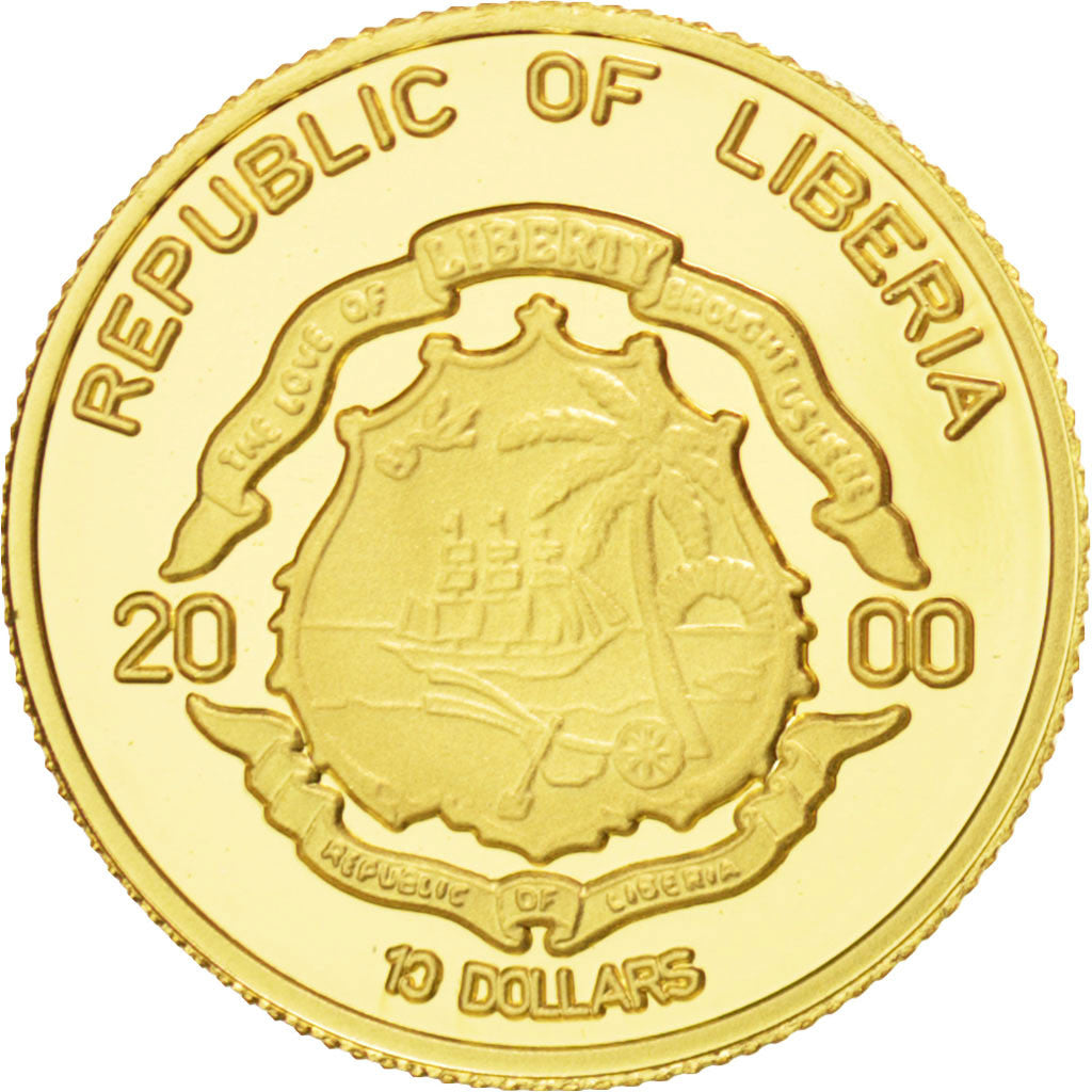 Coin, Liberia, 10 Dollars, 2000, MS(65-70), Gold, KM:821