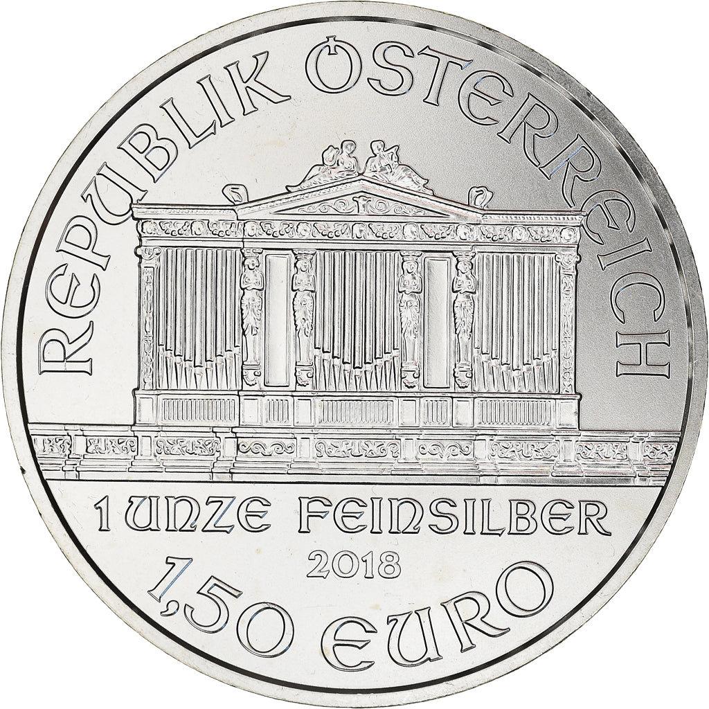 Monnaie, Autriche, Orchestre philharmonique, 1-1/2 Euro, 2018, 1 Oz, FDC, Argent