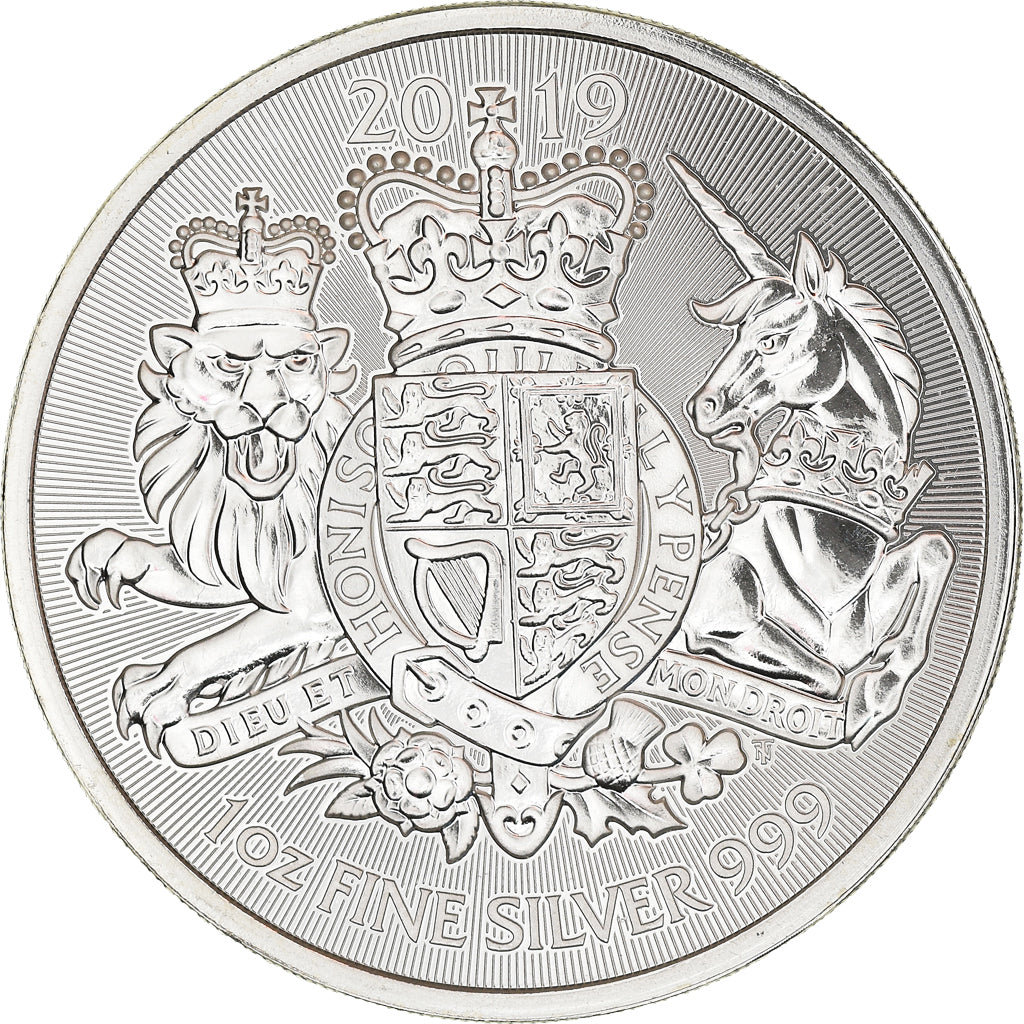 Coin, Great Britain, Royal Arms, 2 Pounds, 2019, 1 Oz, MS(65-70), Silver