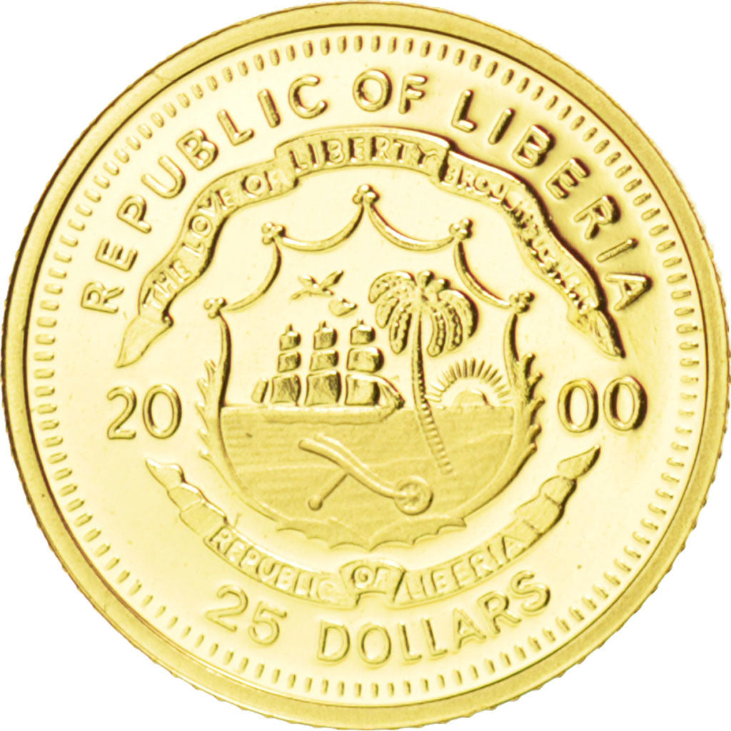 Coin, Liberia, 25 Dollars, 2000, MS(65-70), Gold, KM:627