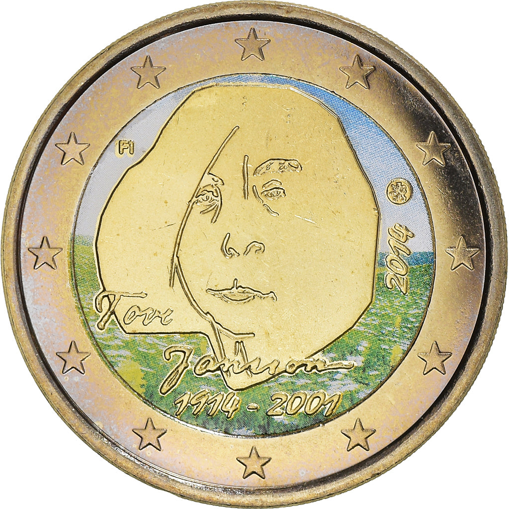 Finland, 2 Euro, Tove Jansson, 2014, Vantaa, Colourized, MS(60-62), Bi-Metallic