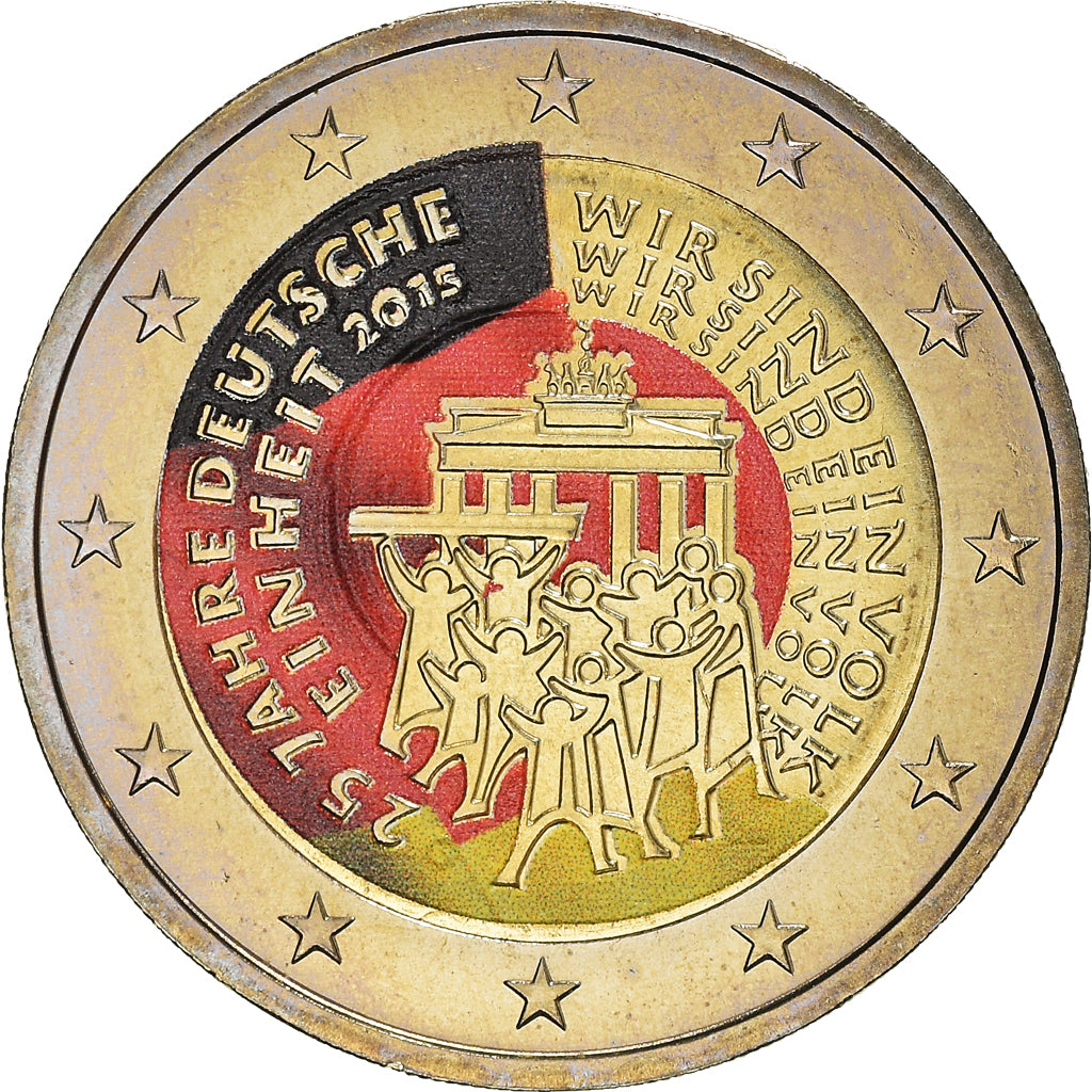 Germany, 2 Euro, Réunification, 2015, Karlsruhe, Colourized, MS(63)
