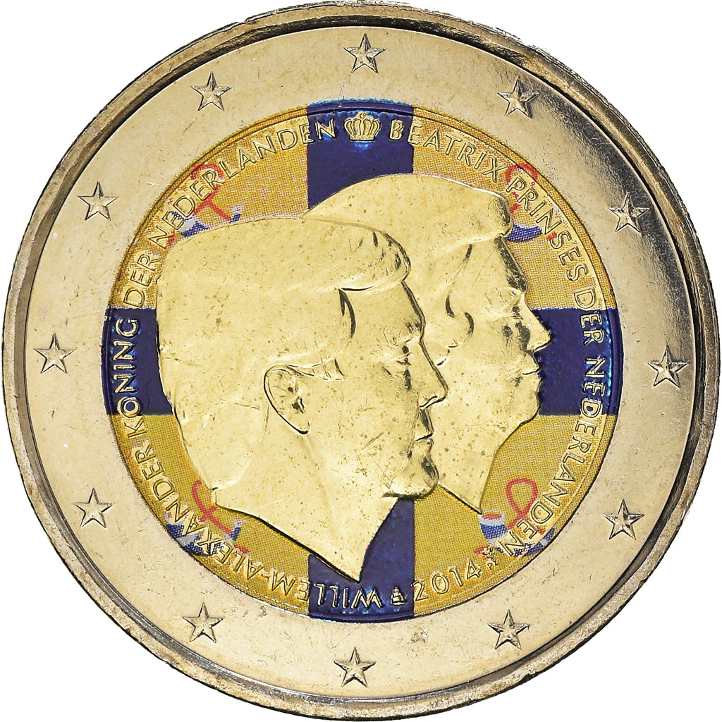 Netherlands, 2 Euro, Willem-Alexander, 2014, Colourized, MS(60-62), Bi-Metallic