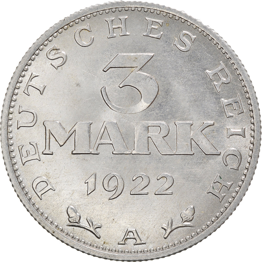 Coin, GERMANY, WEIMAR REPUBLIC, 3 Mark, 1922, Berlin, MS(60-62), Aluminum, KM:28