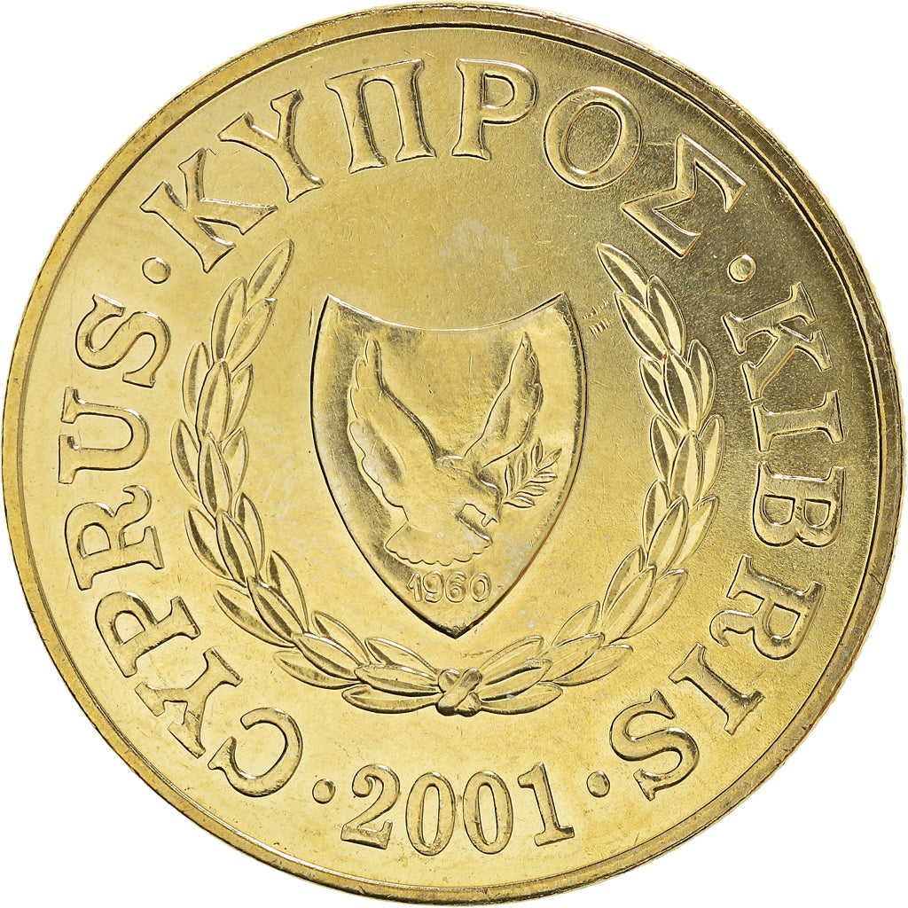 Coin, Cyprus, 20 Cents, 2001, MS(60-62), Nickel-brass, KM:62.2