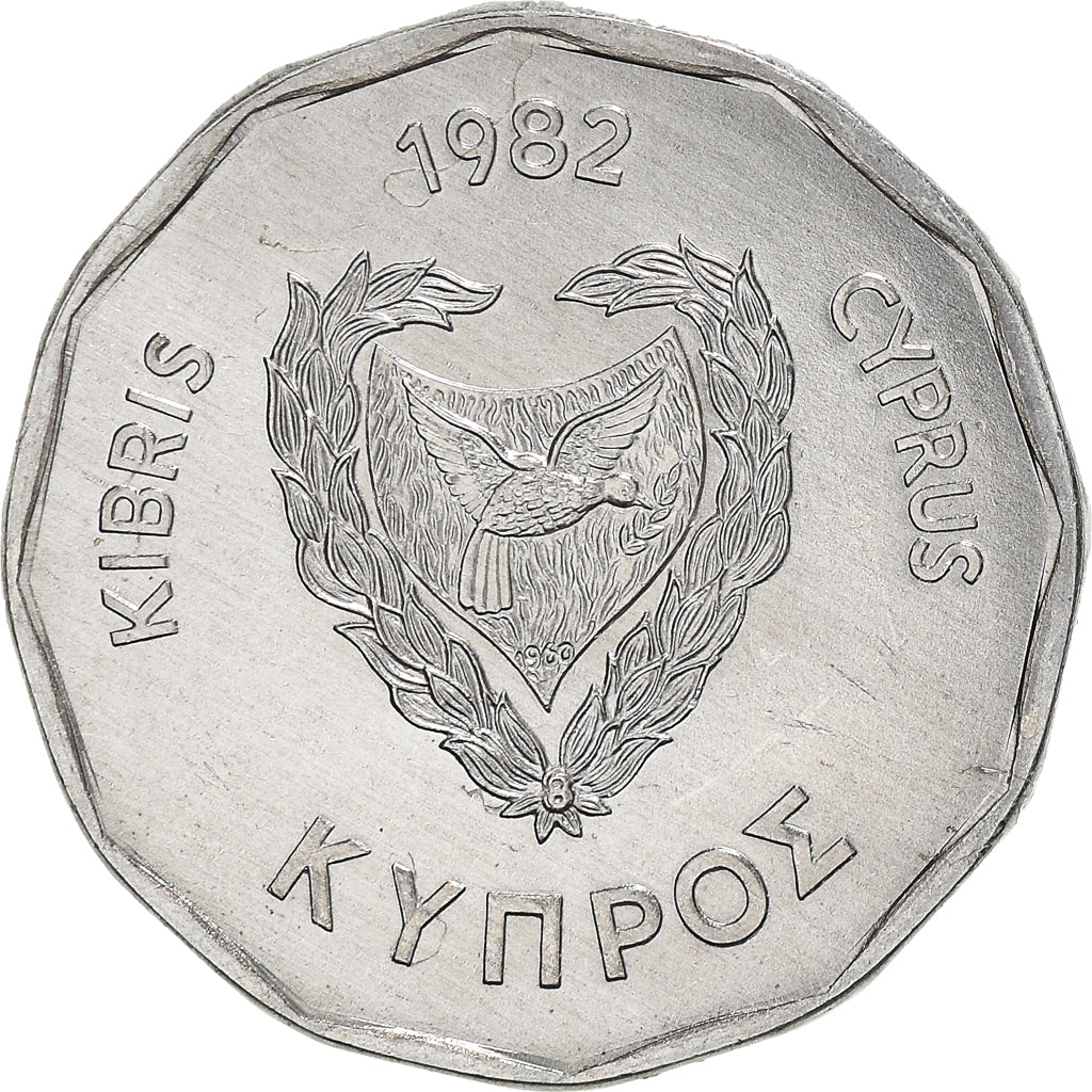 Coin, Cyprus, 5 Mils, 1982, MS(63), Aluminum, KM:50.2