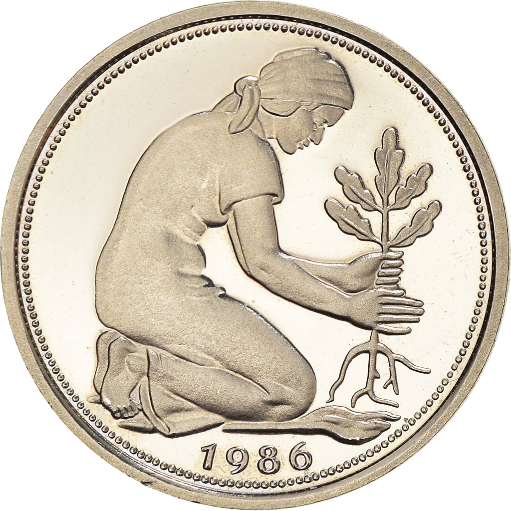 Coin, GERMANY - FEDERAL REPUBLIC, 50 Pfennig, 1986, Hamburg, Proof, MS(65-70)