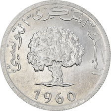 Coin, Tunisia, 5 Millim, 1960, Paris, MS(64), Aluminum, KM:282