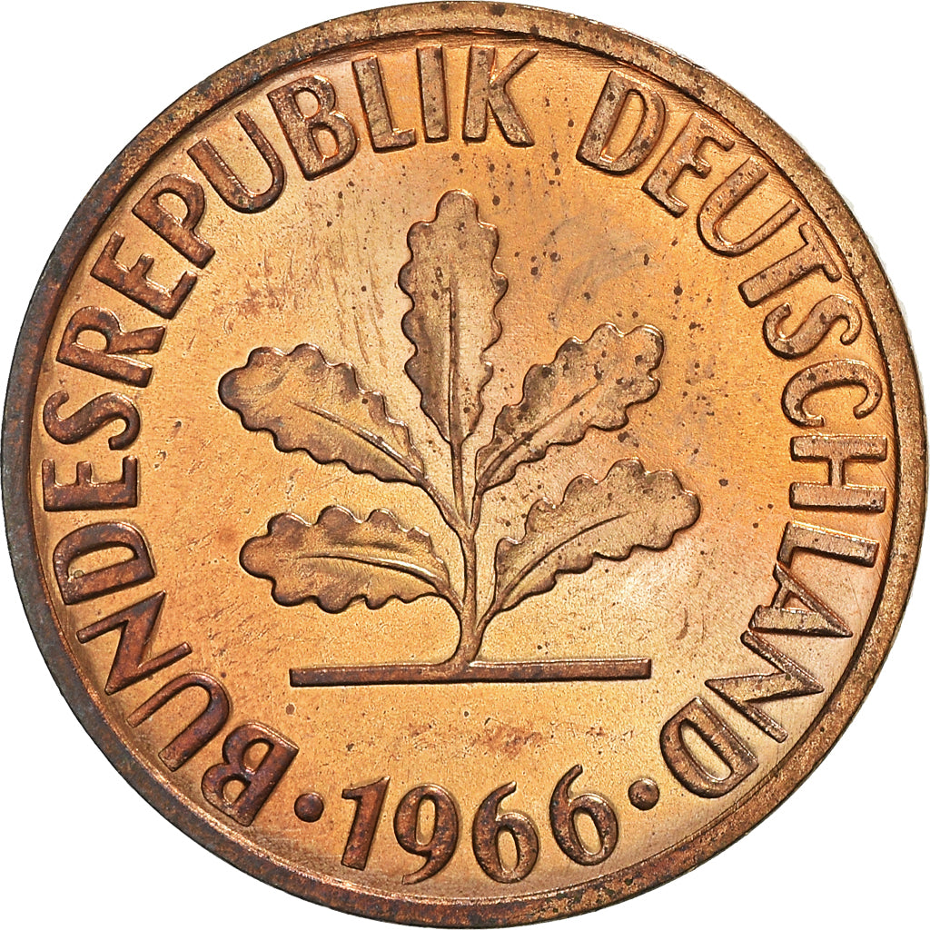 Moneta, GERMANIA - REPUBBLICA FEDERALE, 2 Pfennig, 1966, Karlsruhe, SPL, Bronzo