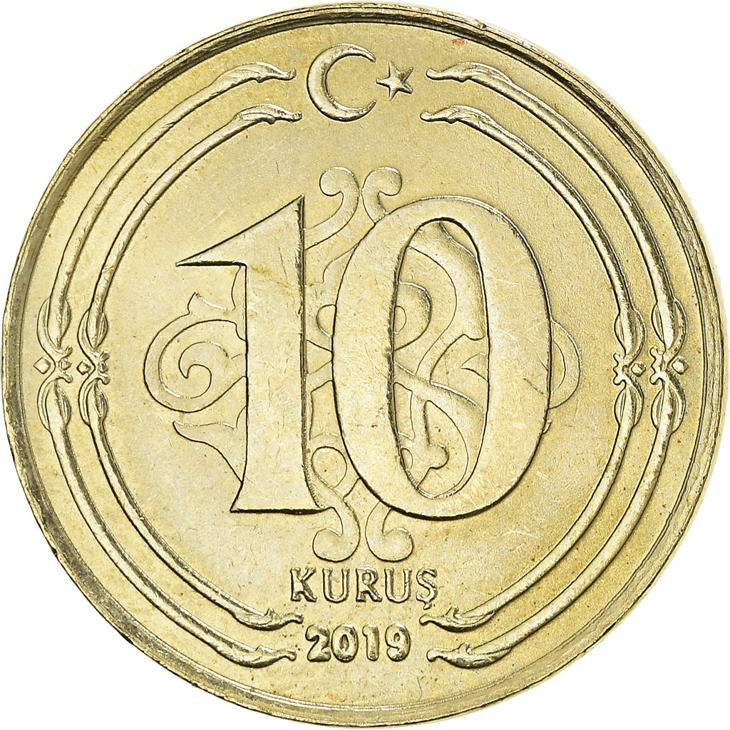 Coin, Turkey, 10 Kurus, 2019, MS(64), Brass, KM:1241