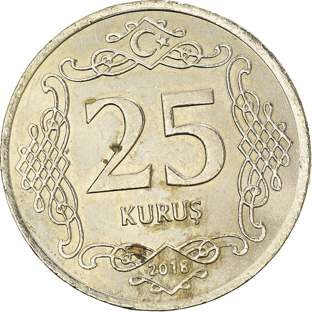 Munten, Turkije, 25 Kurus, 2018, UNC-, Cupro-nikkel, KM:1242